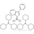 ルテニウム、ジクロロ（３−フェニル−１Ｈ−インデン−１−イリデン）ビス（トリシクロヘキシルホスフィン） - 、（57187027、SP-5-31） -  CAS番号：250220-36-1分子構造：250220-36の分子構造-1（ルテニウム、ジクロロ（3-フェニル-1H-インデン-1-イリデン）ビス（トリシクロヘキシルホスフィン） - 、（571